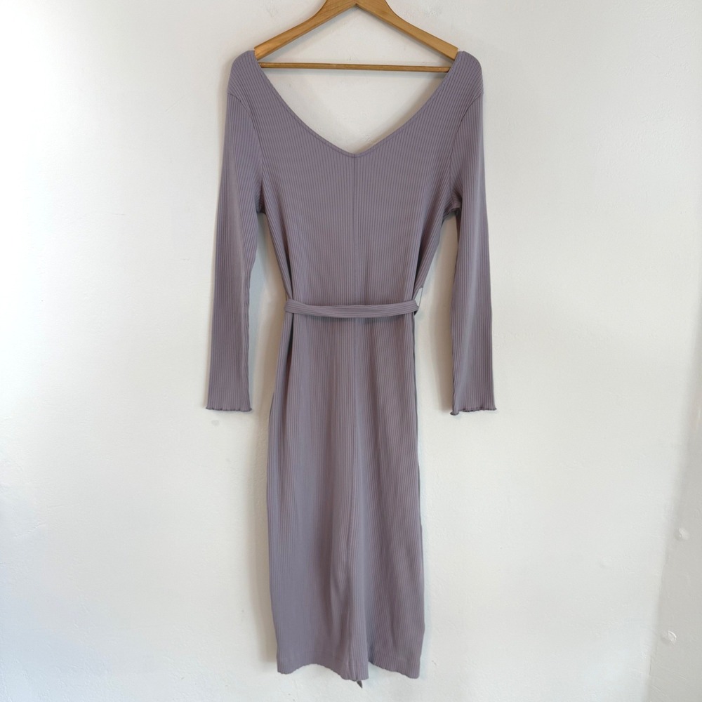 Pact Stretch Ribbed Midi Dress Lavender‎ Long Sleeve Sustainable Minimalist XL